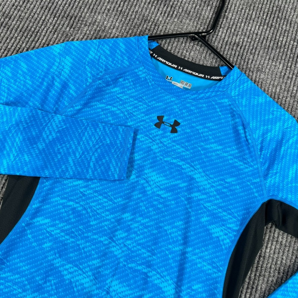 Under Armour Shirt Mens Medium Blue Long Sleeve Compression Heat Gear Active